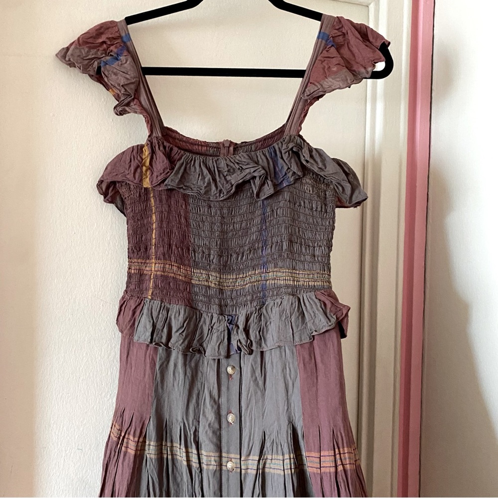 Sea New York Grey and Burgundy Plaid Smock Dress with Elastic Top - Picture 3 of 5
